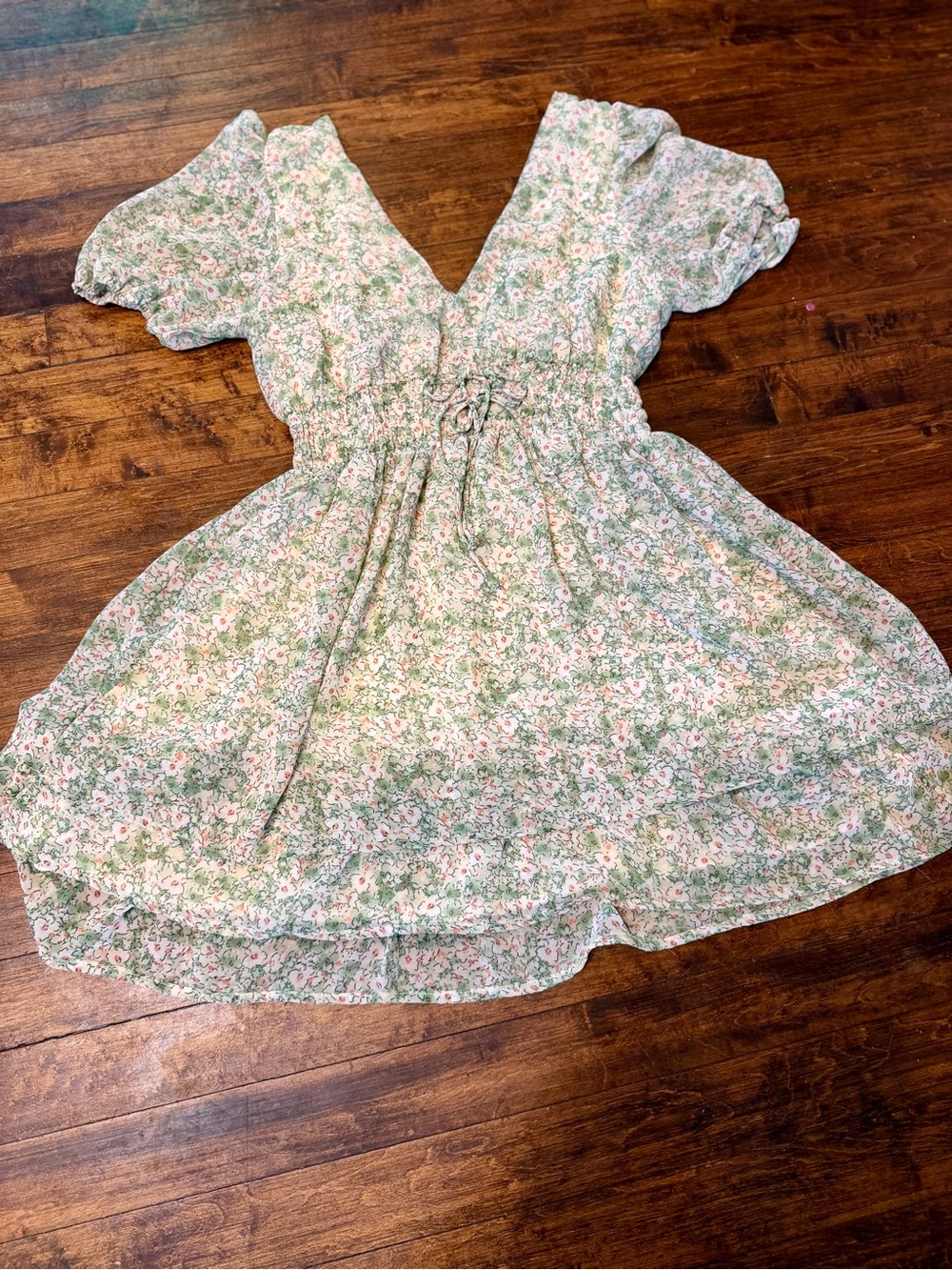 Lush Floral Puff Sleeve Babydoll Dress Size Small Cottagecore GardenParty Mini